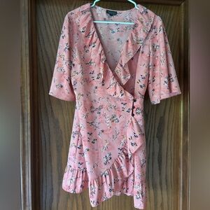 Topshop Pink Floral Wrap Dress - Size 8